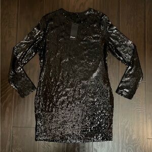 NASTYGAL long sleeve black sequin mini dress